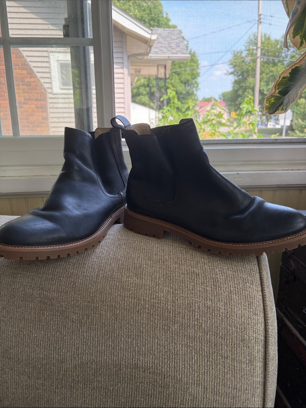 Men's Banana Republic Black Chelsea Boots with Brown Lug Sole